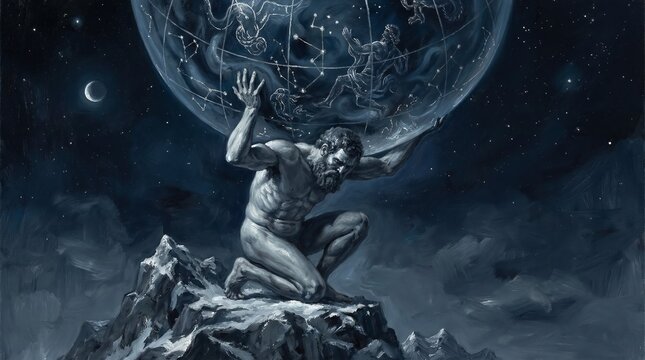 Strong Titan Atlas Holding The Celestial Sphere Heavens