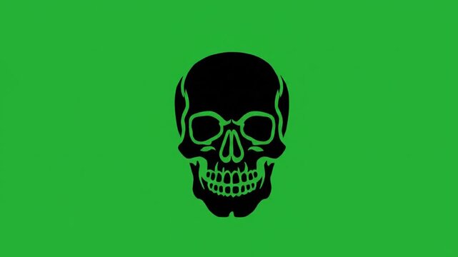 Black Skull Graphic on Bright Green Background Vector Illustration