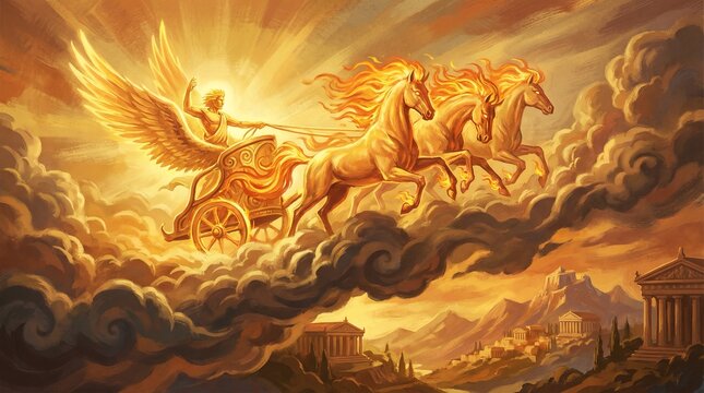 Bright Helios Driving Sun Chariot Across The Sky
