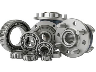 Assorted collection of precision bearings and mechanical components in metallic finish