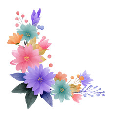 Obraz premium Colorful floral arrangement with various blooms forming a decorative corner design