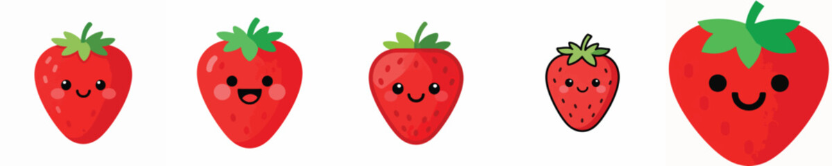 cute strawberry vector has eyes and mouth