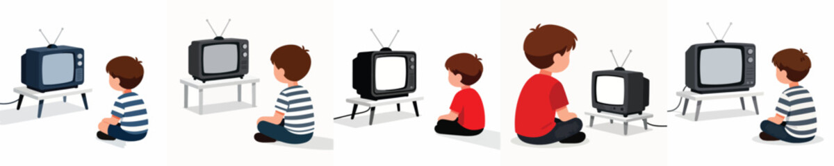 vector of a child watching TV