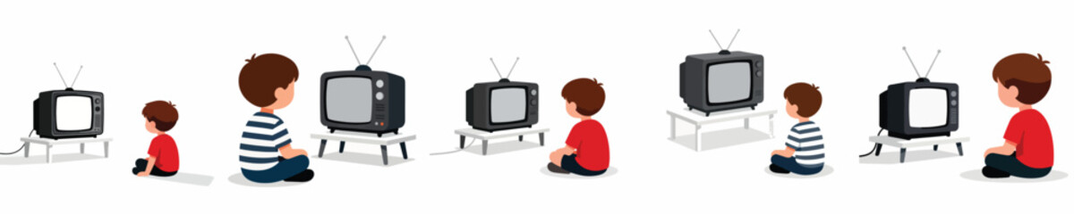 vector of a child watching TV
