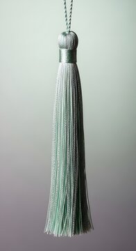 Minimalist sage green Korean silk tassel accessory isolated on neutral background