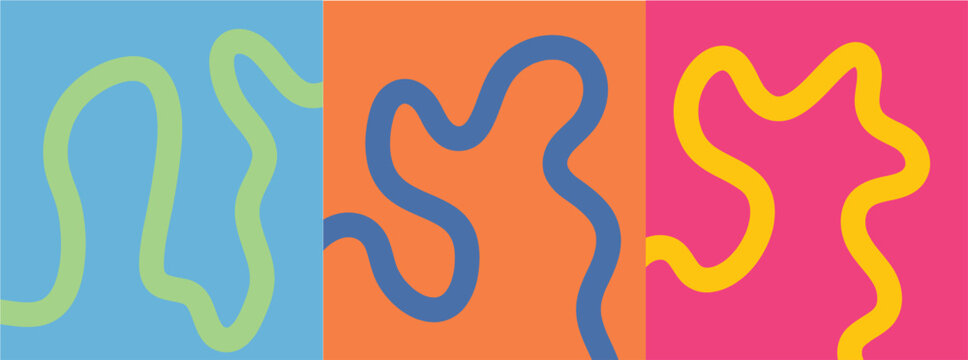 Vibrant Colorful Squiggly Wavy Lines Abstract Pattern | Bold Doodle Design on Bright Panels Vector Illustration 
