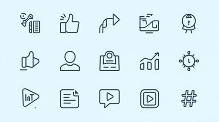 Fototapeta premium Social Media Marketing Line Icon Set – Content Creation, Analytics and Digital Strategy Vector Pack