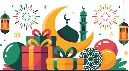 Vibrant eid al-fitr celebration with gifts and decorations