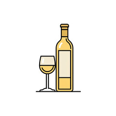 Minimalist line art depicting a wine bottle and a filled glass against a stark black background