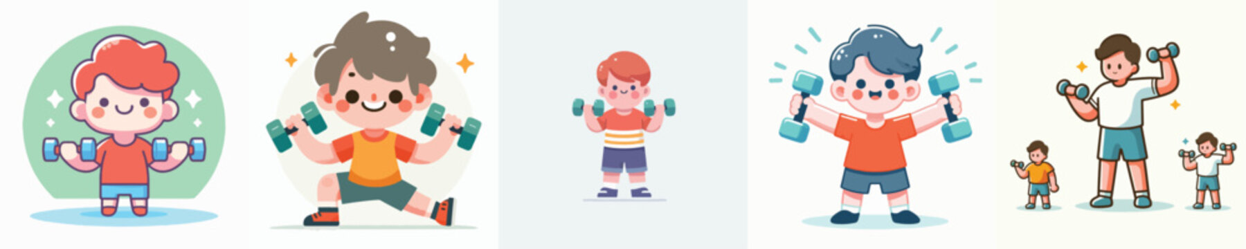 Vector Illustration of a Cute Kids Lifting Dumbbells