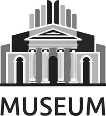 Stylized graphic of a classical building with the word "MUSEUM" below in bold letters