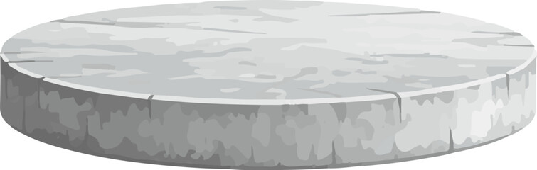 A textured, light gray, circular platform with a rough, stone-like appearance, creating a pedestal
