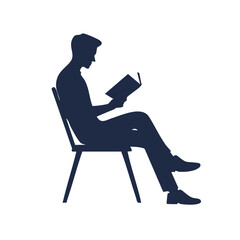 Fototapeta premium Man sitting on chair reading a book in a relaxed environment from a side viewpoint