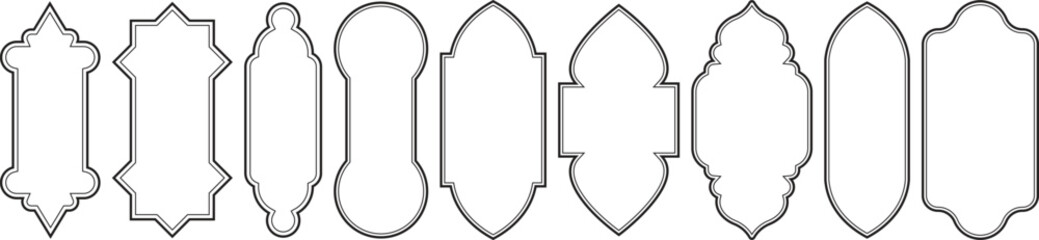 Set of Islamic architectural arch frames and window silhouette shapes