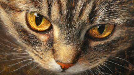A close-up portrait of a domestic cat, staring intently at the viewer with piercing yellow eyes AI Generative