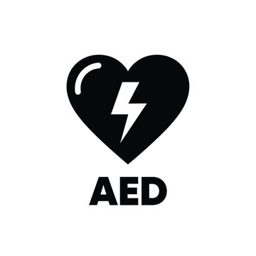 Vector illustration icon black heart with lightning bolt and aed text