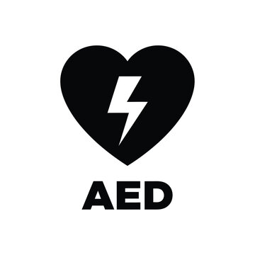 Vector illustration icon black heart with white lightning bolt and aed text
