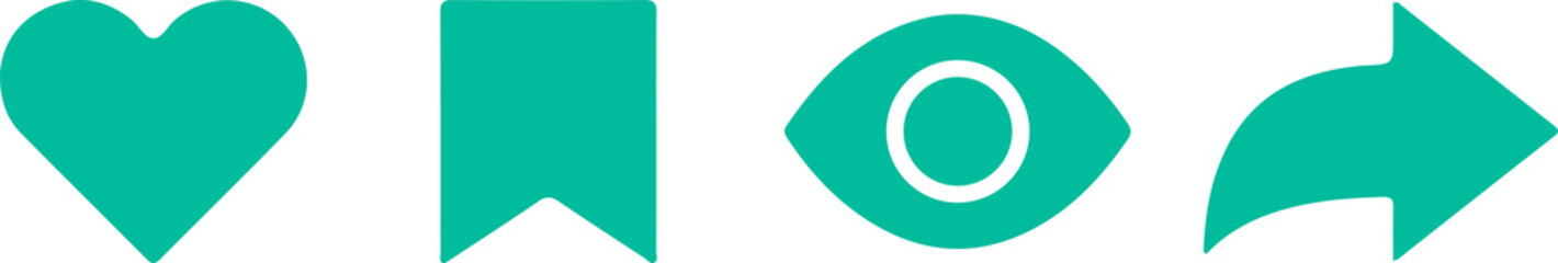 Add to favorite icon button , like icon buttons , Like (thumb up), Love (heart), and Save (bookmark) icons - user engagement icon, social media icons buttons .