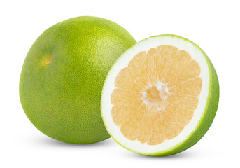 Fresh organic green grapefruit sweetie with half of grapefruit sweetie with clipping path. Pomelit, pomelo or Oroblanco citrus fruit and half of oroblanco isolated. High quality photo