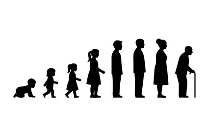 human life stages silhouettes chronological representation of human aging from baby to elderly symbolizing growth and life journey.