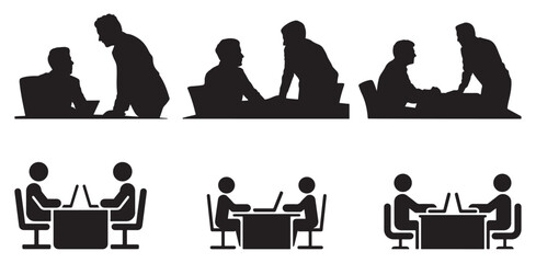 Business meeting and consultation silhouettes of people talking at a table. vector illustration eps 10