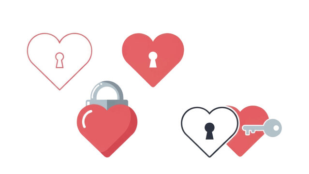 Collection of heart shaped locks and padlocks in red, white, and blue vector illustration.
