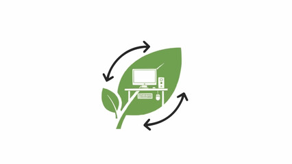 Green Leaf Icon with House Recycling Concept.