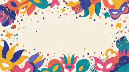Colorful Carnival Mask and Confetti Frame