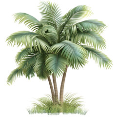 Fototapeta premium Serene tropical palm tree with lush green swaying fronds. beautiful botanical plant isolated on white background evoking calm