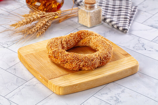 Traditional Turkish Simit circkle with sesame seeds