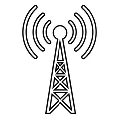 Modern telecommunications tower with signal waves emission