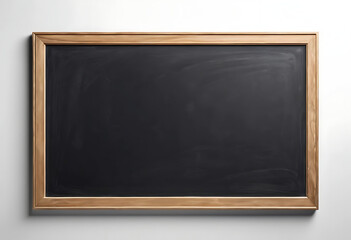 Empty black chalkboard with wooden frame on plain white background for education, teaching, or presentation