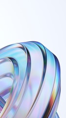 Abstract curved glass shape, vertical 3d render