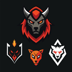 Collection of stylized animal logos with fierce expressions and bold colors wolf logo