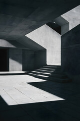 Brutalist Concrete Architecture with Dramatic Light and Shadow