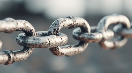 Fototapeta premium Close-up of weathered heavy duty metal chain links representing strength and connection