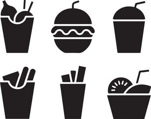 Black silhouettes of fast food items on white background silhouette icons burgers