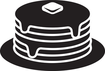 Black and white illustration of a stack of pancakes with syrup and butter