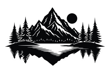Obraz premium Alpine Mountain Lake Silhouette with Reflection