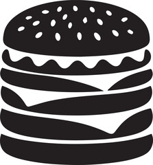 Black and white illustration of a hamburger with sesame seed bun burger