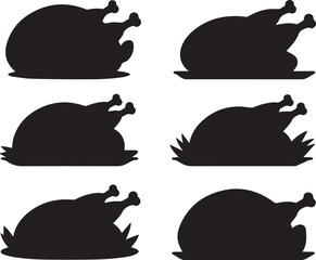 Silhouette of roasted turkey in different positions on white background roast icon
