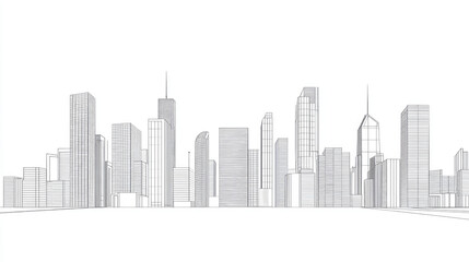 Obraz premium Architectural cityscape of a modern city, with high-rise buildings and skyscrapers in a clean, minimalist style AI Generative