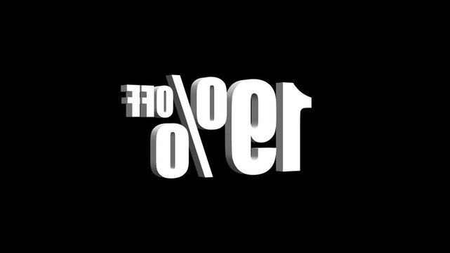 3d Animated 19% OFF text animation on black background. 4k video