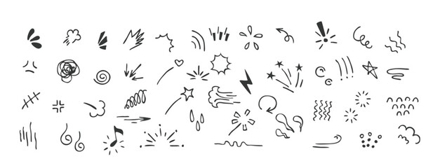hand drawn doodle elements set on white background