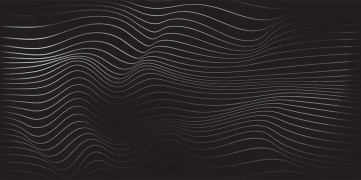 Abstract rippled or white lines pattern with wavy vibrant facture on black background and texture. Vector illustration
