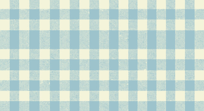 Blue and beige gingham check pattern with texture