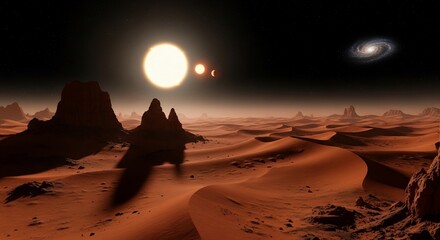 Alien landscape with multiple suns