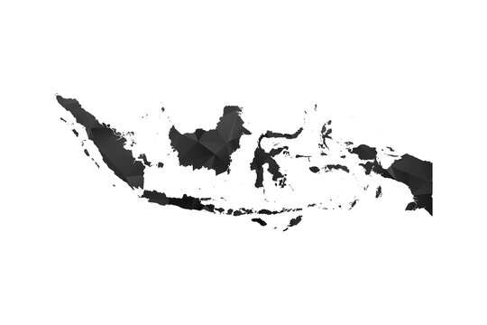 Indonesia Map - Polygon Style Vector Illustration in Black and Gray Gradient, Low Poly Geometric Design, Isolated on White Background for Infographics and Education.