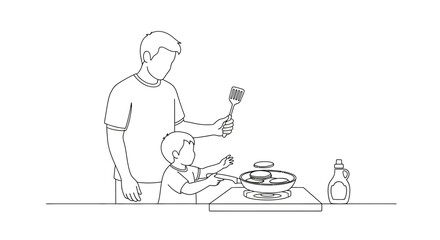 Father and child cooking together in the kitchen.