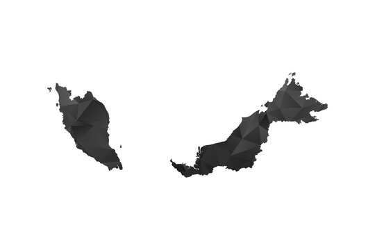 Malaysia Map - Polygon Style Vector Illustration in Black and Gray Gradient, Low Poly Geometric Design, Isolated on White Background for Infographics and Education.